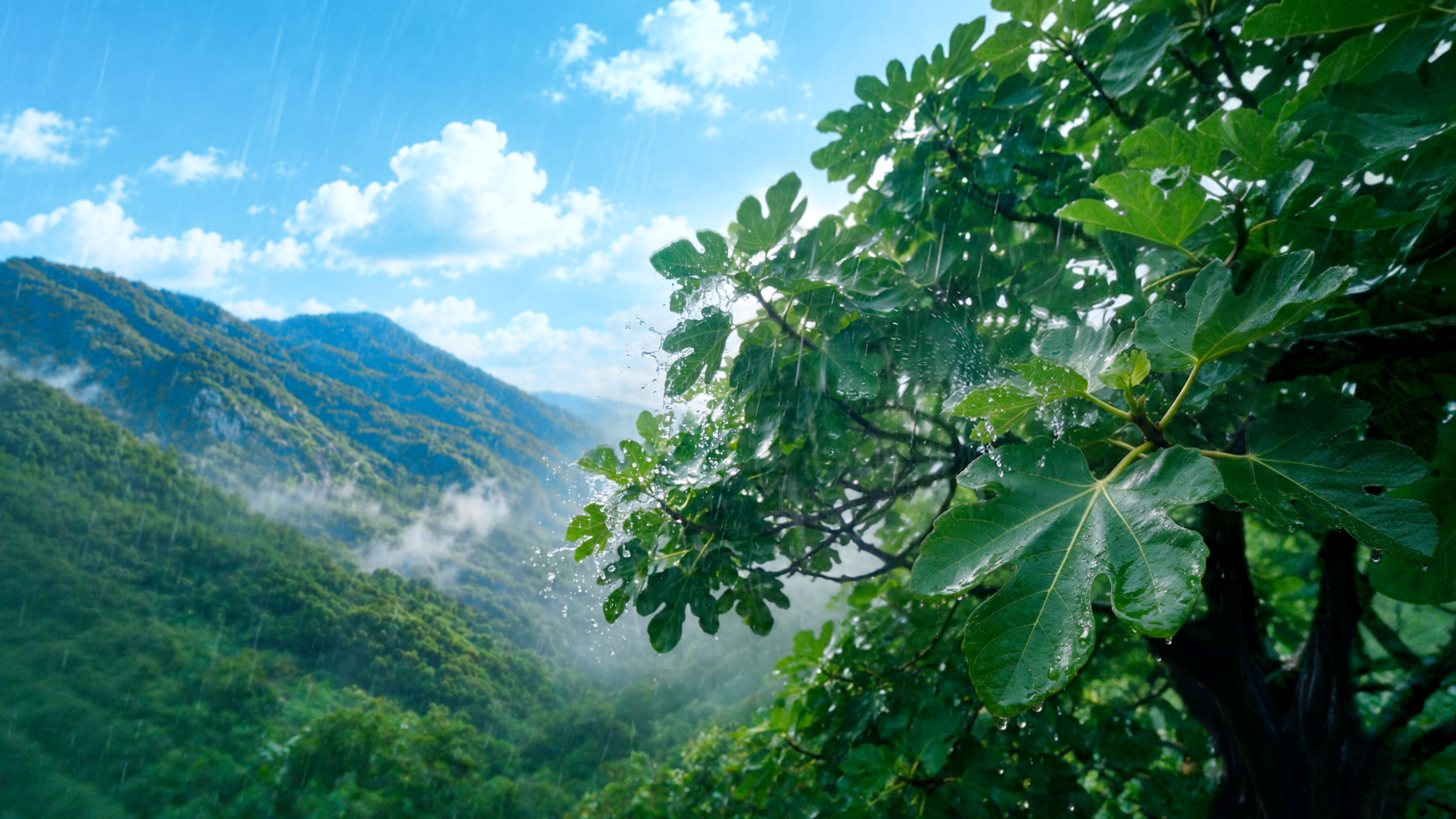 Rainfall intercepted by fig tree leaves
